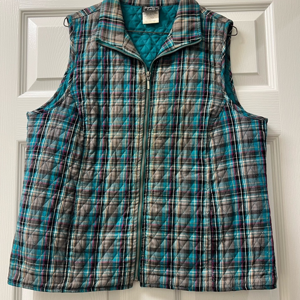 Southern Lady Fall Teal and Plaid Quilted Vest